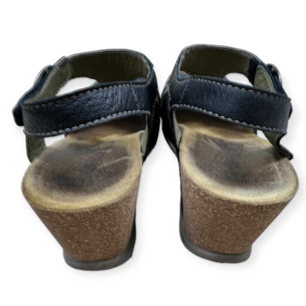 Fly London Goda Wedge Sandal Leather Cork 37 Black - Picture 5 of 12